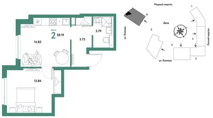 Планировка 2-комн. квартира, 38.19 м² ЖК «Сибирский сад»