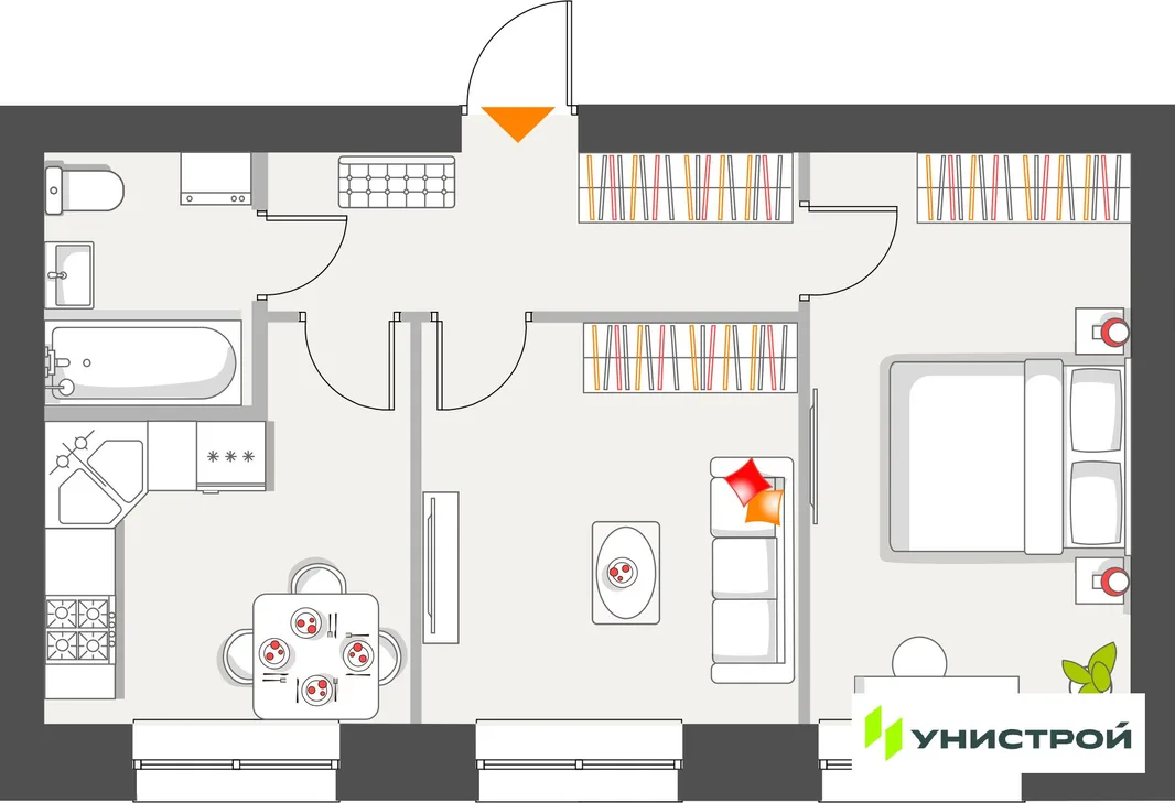 Планировка 2-комн. квартира, 45.39 м² ЖК «Атмосфера»