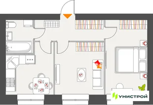 Планировка 2-комн. квартира, 45.39 м² ЖК «Атмосфера»