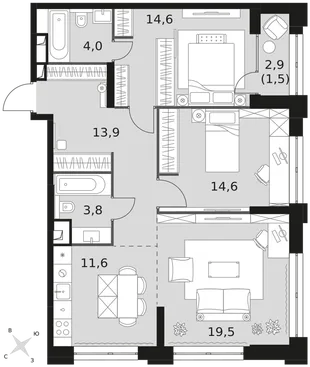 Квартира 3-комн. квартира, 83.5 м² ЖК «Sydney City» Фото 1 Квартира 3-комн. квартира, 83.5 м² ЖК «Sydney City» Фото 1