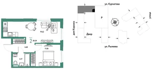 Планировка 2-комн. квартира, 39.39 м² ЖК «Остров-сад»