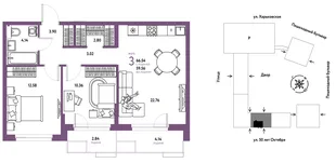 Планировка 3-комн. квартира, 66.54 м² ЖК «Сердце Сибири»