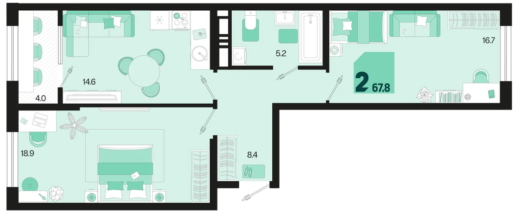 Планировка 2-комн. квартира, 67.8 м² ЖК «Первое место»