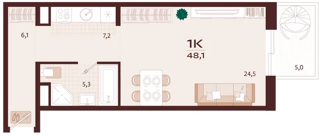 Планировка 1-комн. квартира, 48.1 м² ЖК «Роялта» Планировка 1-комн. квартира, 48.1 м² ЖК «Роялта»