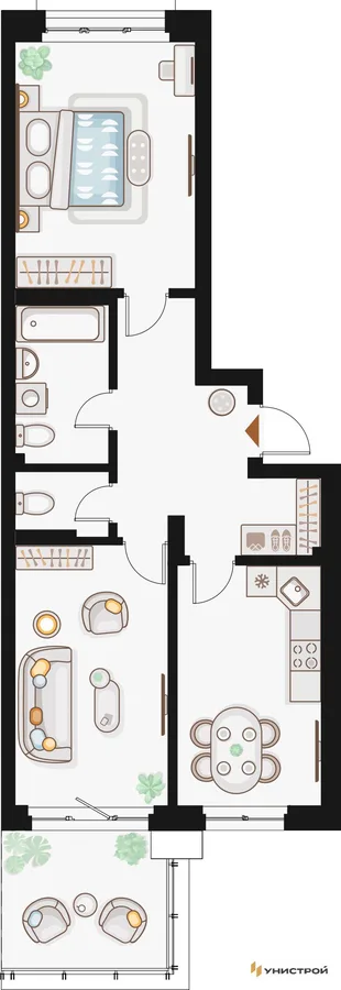 Планировка 2-комн. квартира, 68.65 м² ЖК «Жилой кластер Q на Кулагина»