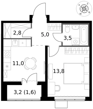 Квартира 1-комн. квартира, 37.7 м² ЖК «1-й Южный» Фото 1 Квартира 1-комн. квартира, 37.7 м² ЖК «1-й Южный» Фото 1