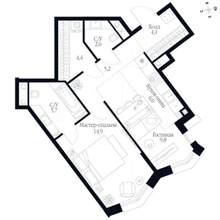 Квартира 2-комн. квартира, 52.7 м² ЖК «Фордевинд» Фото 1 Квартира 2-комн. квартира, 52.7 м² ЖК «Фордевинд» Фото 1
