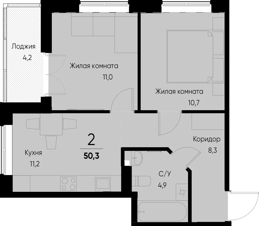 Планировка 2-комн. квартира, 50.5 м² ЖК «Васильевский остров»