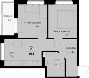 Планировка 2-комн. квартира, 50.5 м² ЖК «Васильевский остров»