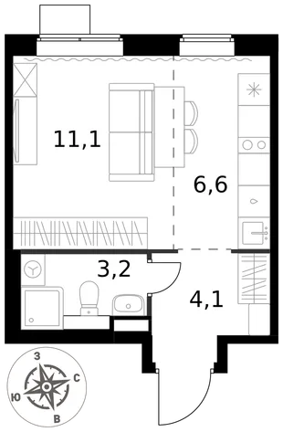 Квартира Студия, 25 м² ЖК «1-й Химкинский» Фото 1