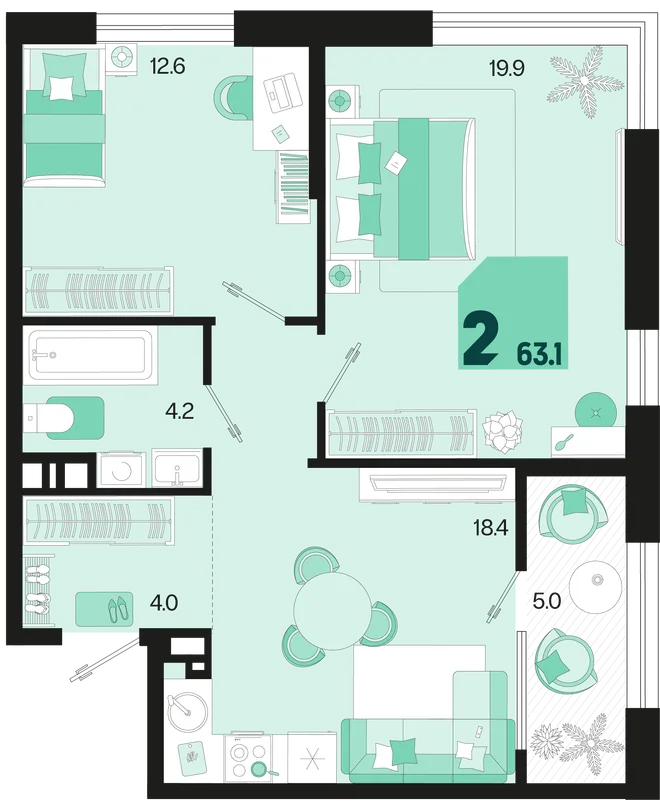 Планировка 2-комн. квартира, 64.1 м² ЖК «Первое место» Планировка 2-комн. квартира, 64.1 м² ЖК «Первое место»