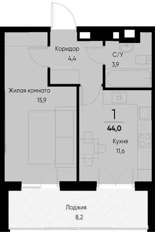 Планировка 1-комн. квартира, 44.2 м² ЖК «Васильевский остров»