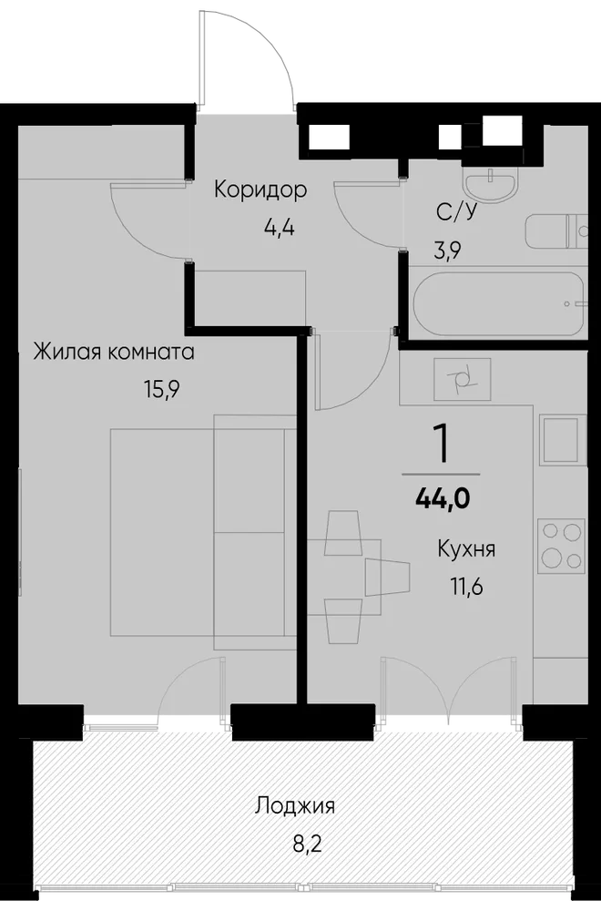 Планировка 1-комн. квартира, 44.2 м² ЖК «Васильевский остров» Планировка 1-комн. квартира, 44.2 м² ЖК «Васильевский остров»