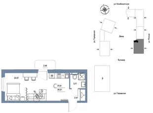 Планировка Студия, 31.61 м² ЖК «Уральский сад»