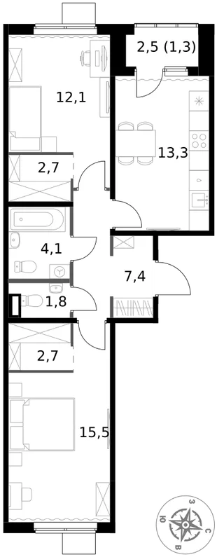 Квартира 2-комн. квартира, 60.9 м² ЖК «1-й Ясеневский» Фото 1