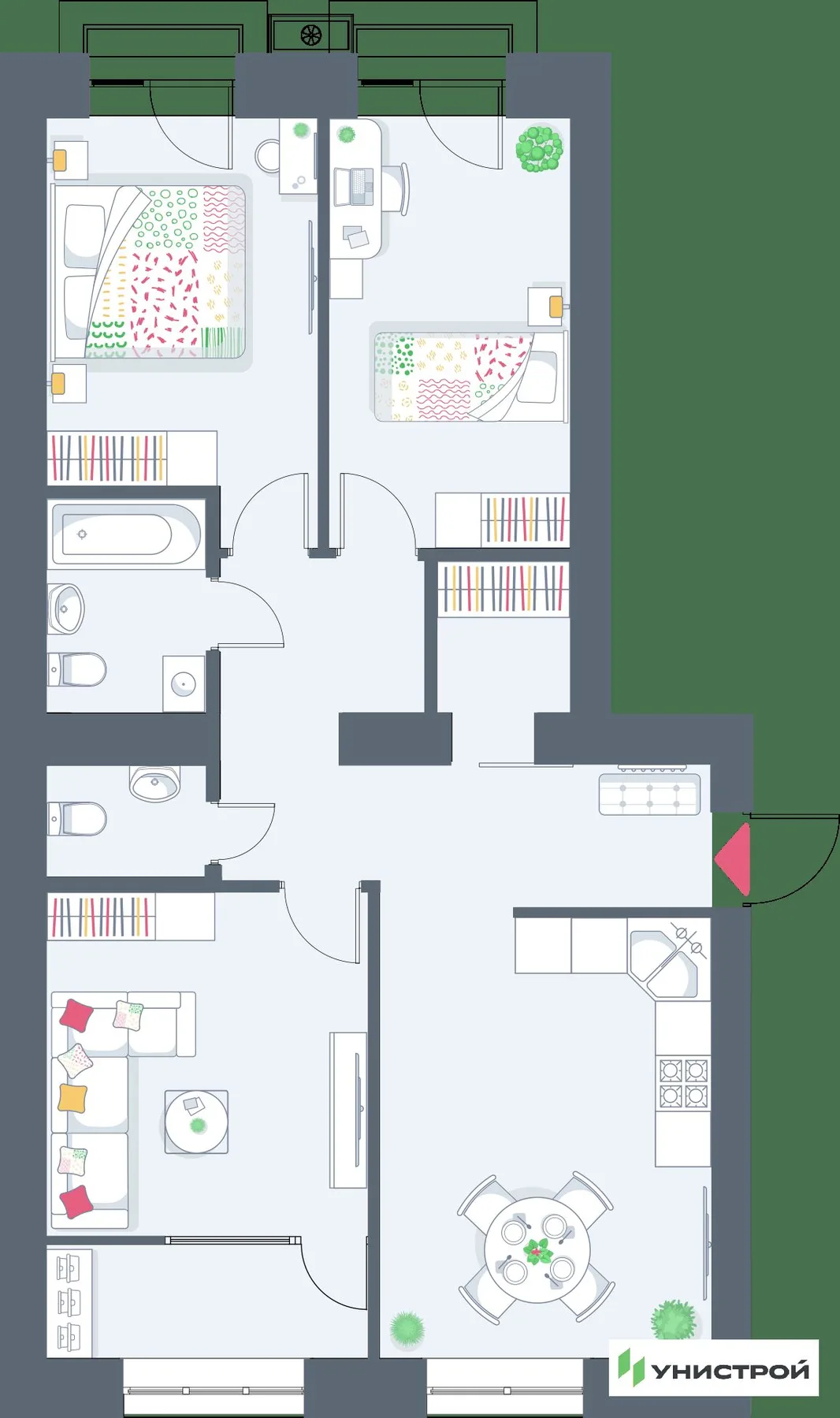 Планировка 3-комн. квартира, 77.68 м² ЖК «Весна-2»