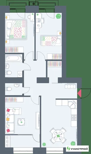 Планировка 3-комн. квартира, 77.68 м² ЖК «Весна-2»