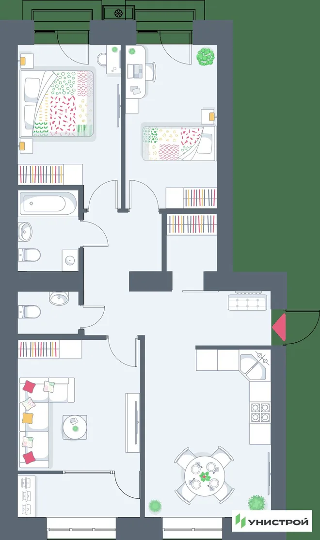Планировка 3-комн. квартира, 77.68 м² ЖК «Весна-2» Планировка 3-комн. квартира, 77.68 м² ЖК «Весна-2»