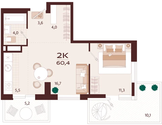 Планировка 2-комн. квартира, 60.4 м² ЖК «Роялта» Планировка 2-комн. квартира, 60.4 м² ЖК «Роялта»
