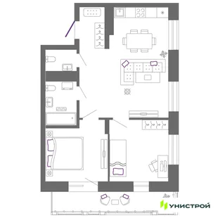 Планировка 2-комн. квартира, 63.1 м² ЖК «Риверсайд»