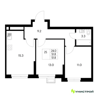 Планировка 2-комн. квартира, 51.8 м² ЖК «Стадиум»