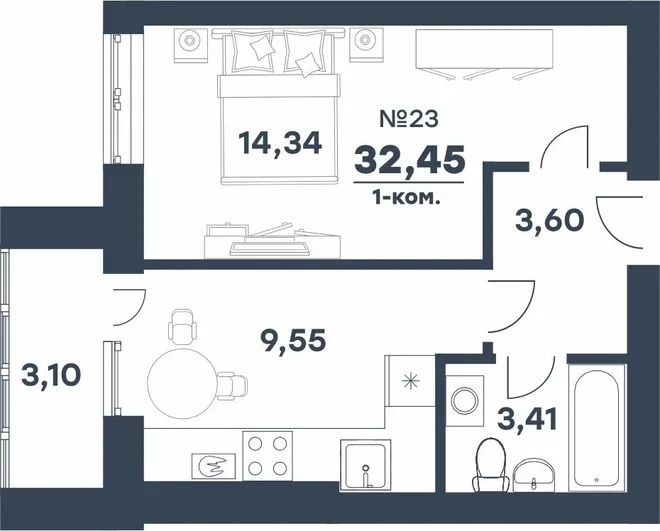 Планировка 1-комн. квартира, 32.45 м² ЖК «мкр. Долина» Планировка 1-комн. квартира, 32.45 м² ЖК «мкр. Долина»