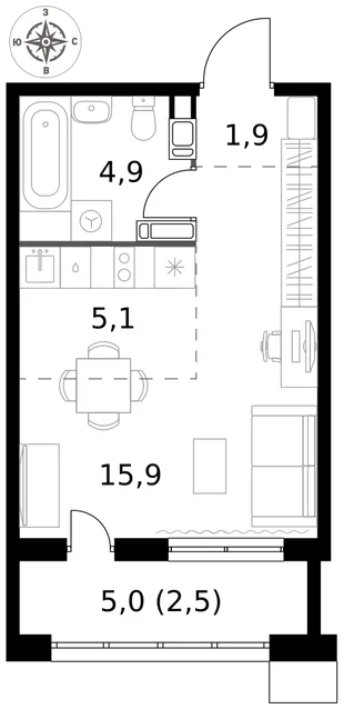 Квартира Студия, 30.3 м² ЖК «1-й Саларьевский» Фото 1