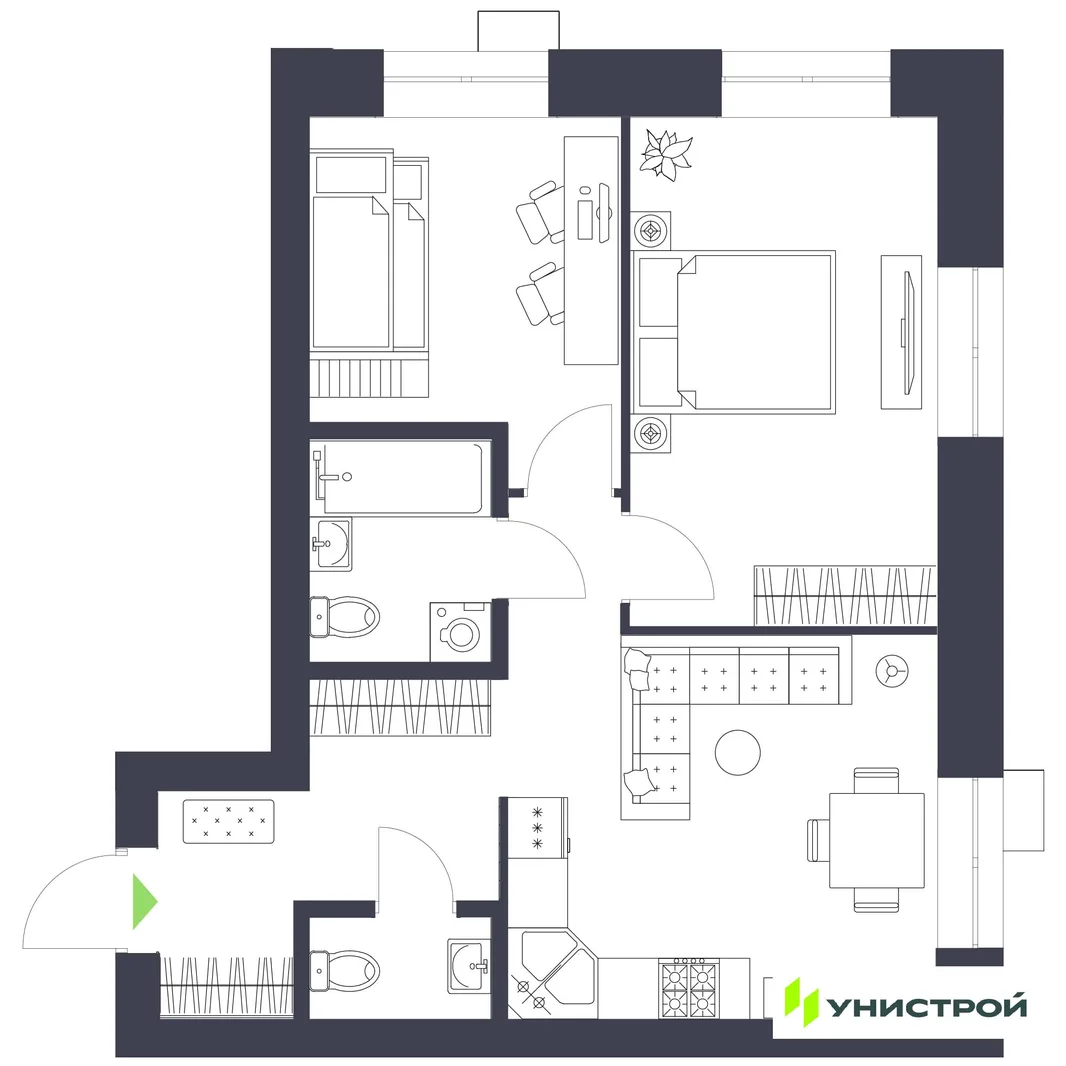 Планировка 2-комн. квартира, 56.14 м² ЖК «Царёво City»