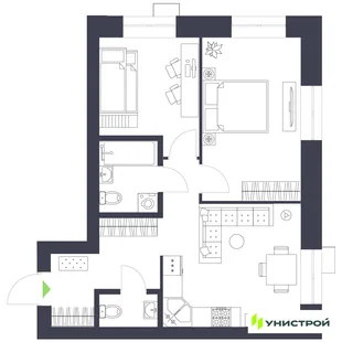 Планировка 2-комн. квартира, 56.14 м² ЖК «Царёво City»