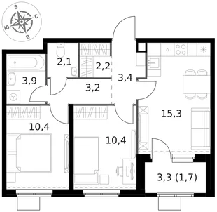 Квартира 2-комн. квартира, 52.6 м² ЖК «1-й Химкинский» Фото 1