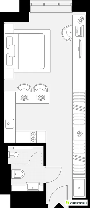 Планировка 1-комн. квартира, 28.24 м² ЖК «YES Горки»