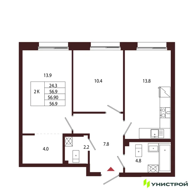 Планировка 2-комн. квартира, 56.9 м² ЖК «Лисино» Планировка 2-комн. квартира, 56.9 м² ЖК «Лисино»