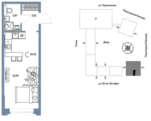 Планировка Студия, 29.78 м² ЖК «Сердце Сибири»
