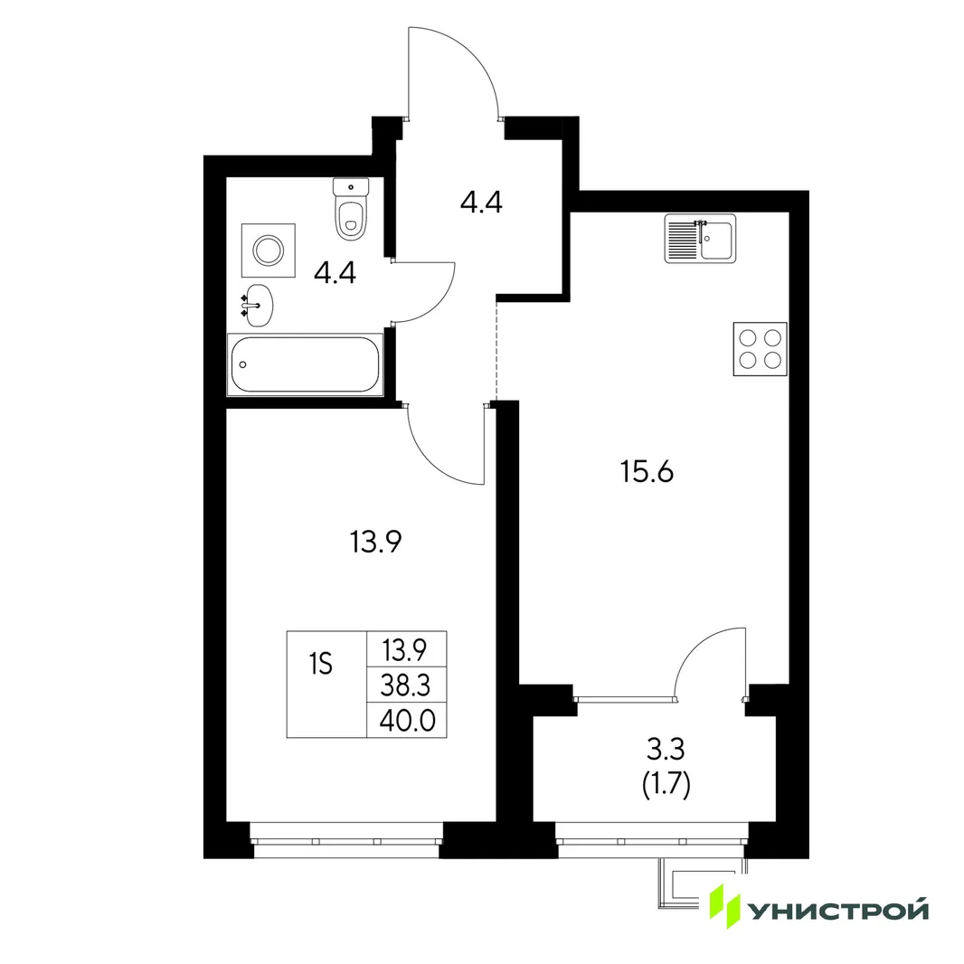 Планировка 1-комн. квартира, 40 м² ЖК «Стадиум»