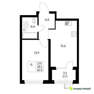 Планировка 1-комн. квартира, 40 м² ЖК «Стадиум»