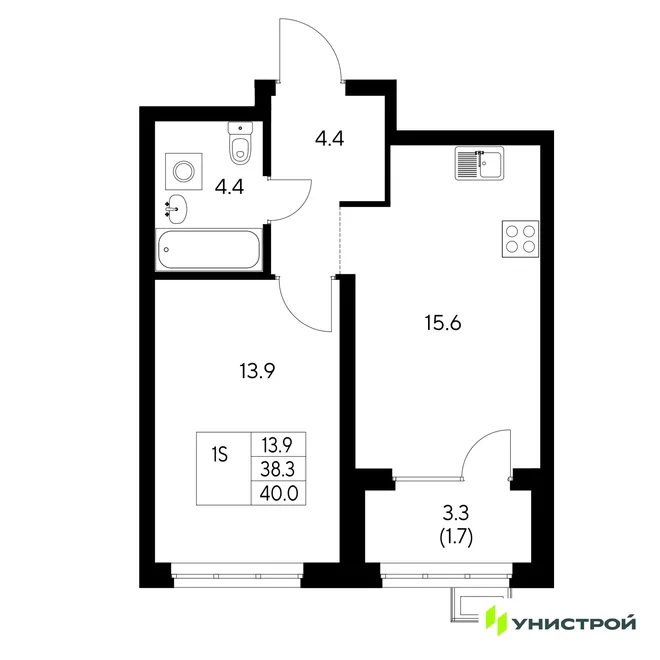 Планировка 1-комн. квартира, 40 м² ЖК «Стадиум» Планировка 1-комн. квартира, 40 м² ЖК «Стадиум»