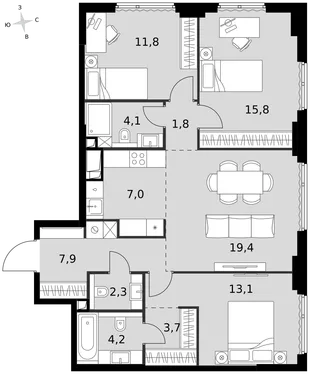 Квартира 4-комн. квартира, 91.1 м² ЖК «Sydney City» Фото 1 Квартира 4-комн. квартира, 91.1 м² ЖК «Sydney City» Фото 1
