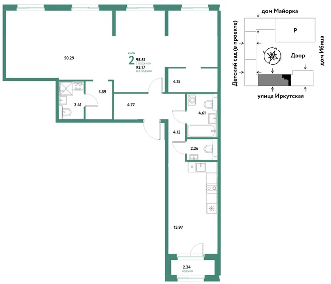 Планировка 7-комн. квартира, 95.51 м² ЖК «Остров-сад» Планировка 7-комн. квартира, 95.51 м² ЖК «Остров-сад»