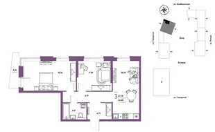Планировка 3-комн. квартира, 67.78 м² ЖК «Уральский сад»