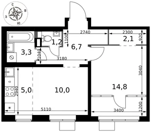 Планировка 2-комн. квартира, 43.1 м² ЖК «1-й Химкинский»