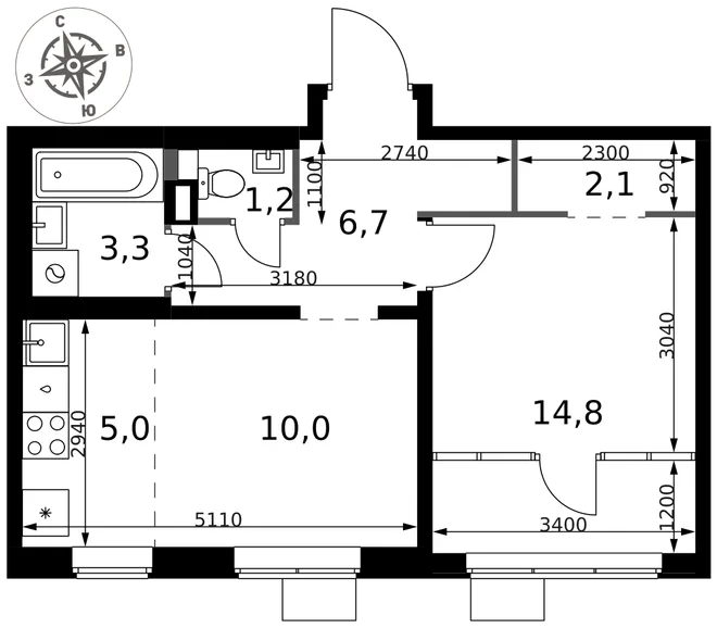 Планировка 2-комн. квартира, 43.1 м² ЖК «1-й Химкинский» Планировка 2-комн. квартира, 43.1 м² ЖК «1-й Химкинский»