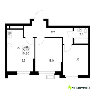 Планировка 2-комн. квартира, 51.8 м² ЖК «Стадиум»
