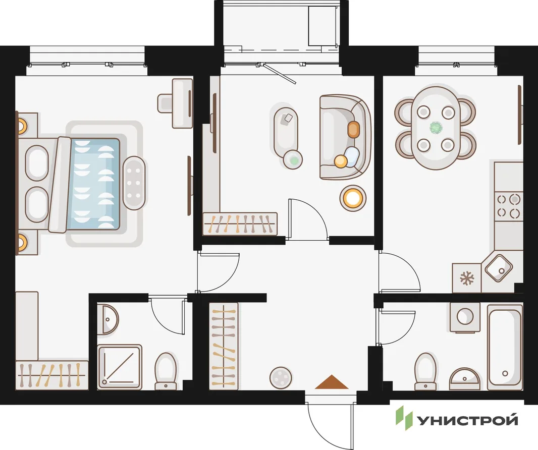 Планировка 2-комн. квартира, 62.02 м² ЖК «Жилой кластер Q на Кулагина»