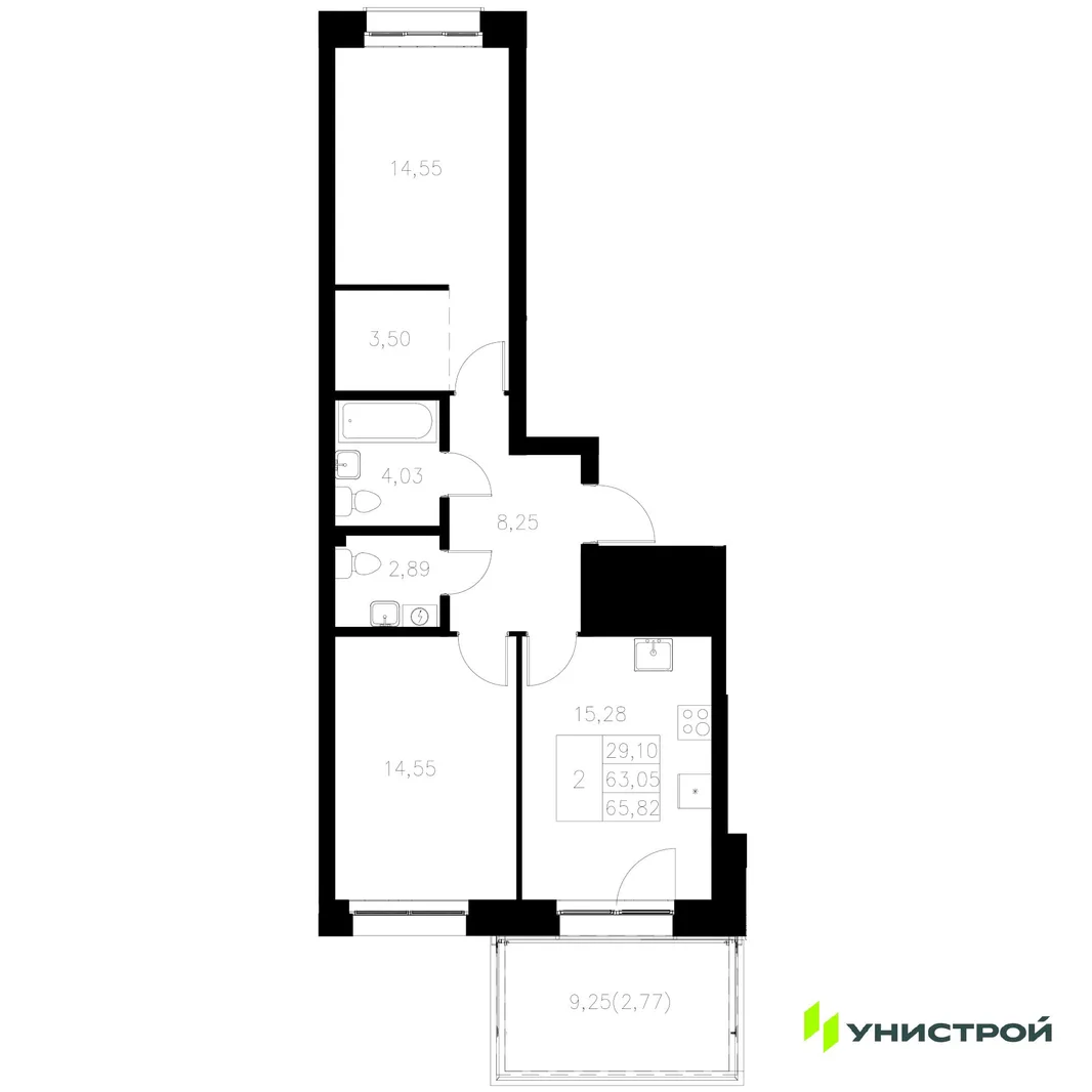 Планировка 2-комн. квартира, 65.82 м² ЖК «Statum»