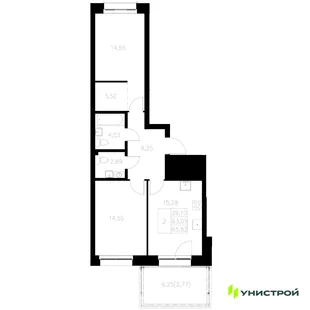 Планировка 2-комн. квартира, 65.82 м² ЖК «Statum»