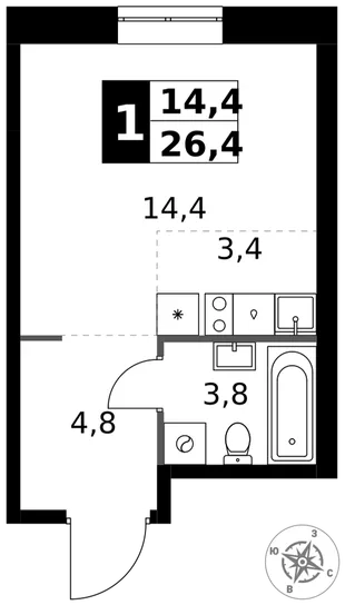 Квартира Студия, 26.4 м² ЖК «1-й Измайловский» Фото 1