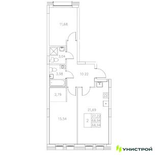 Планировка 2-комн. квартира, 68.94 м² ЖК «Statum»