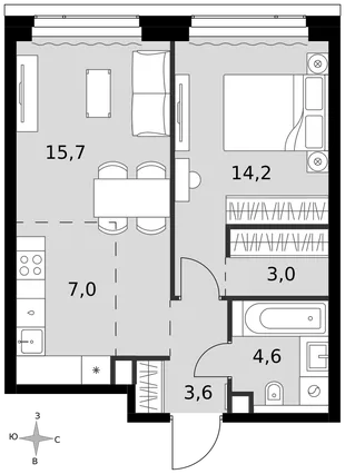 Квартира 2-комн. квартира, 48.1 м² ЖК «Amber Сity» Фото 1 Квартира 2-комн. квартира, 48.1 м² ЖК «Amber Сity» Фото 1