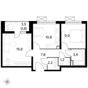 Квартира 2-комн. квартира, 52.7 м² ЖК «Южная Битца» Фото 1 Квартира 2-комн. квартира, 52.7 м² ЖК «Южная Битца» Фото 1