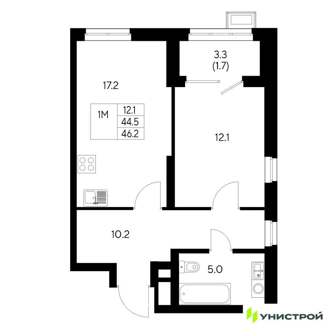 Планировка 1-комн. квартира, 46.2 м² ЖК «Стадиум»